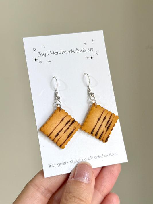 Chocolate Drizzle Biscuit earrings - Handmade from polymer clay