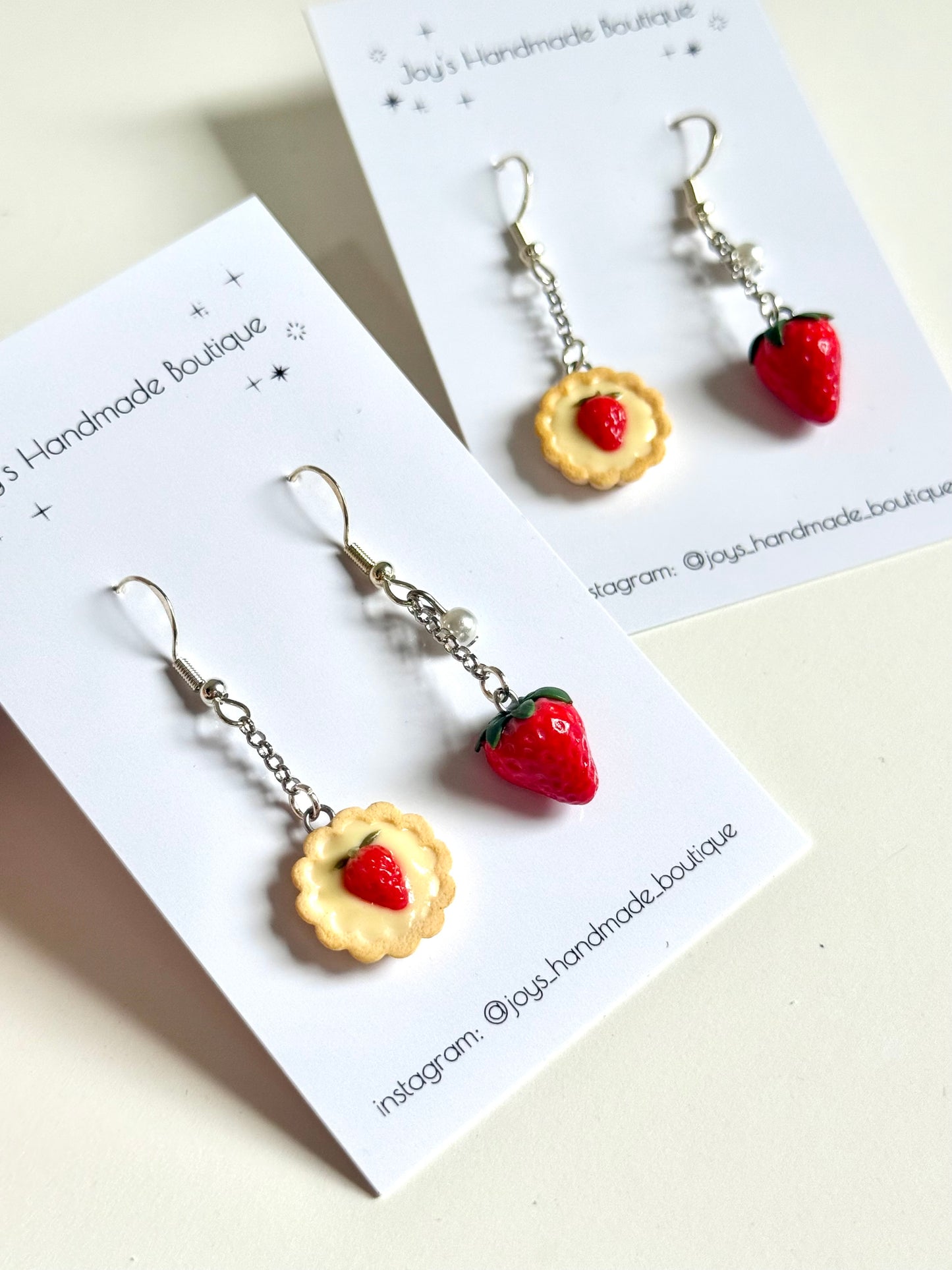 Strawberry Tart and Strawberry Earrings - Handmade from polymer clay