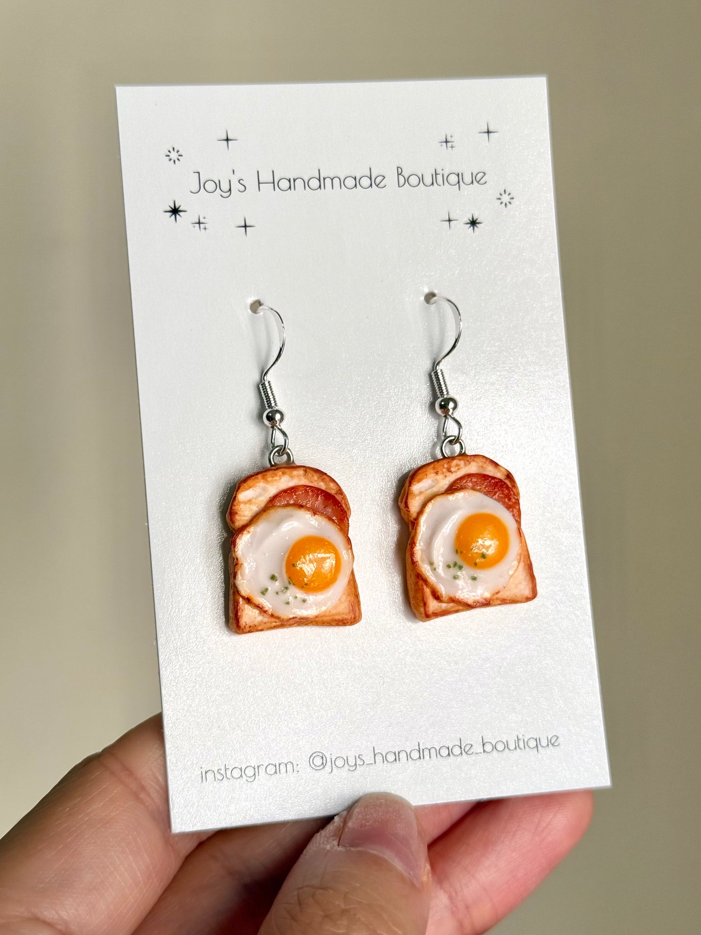 Egg and Ham on Toast earrings | Handmade from polymer clay