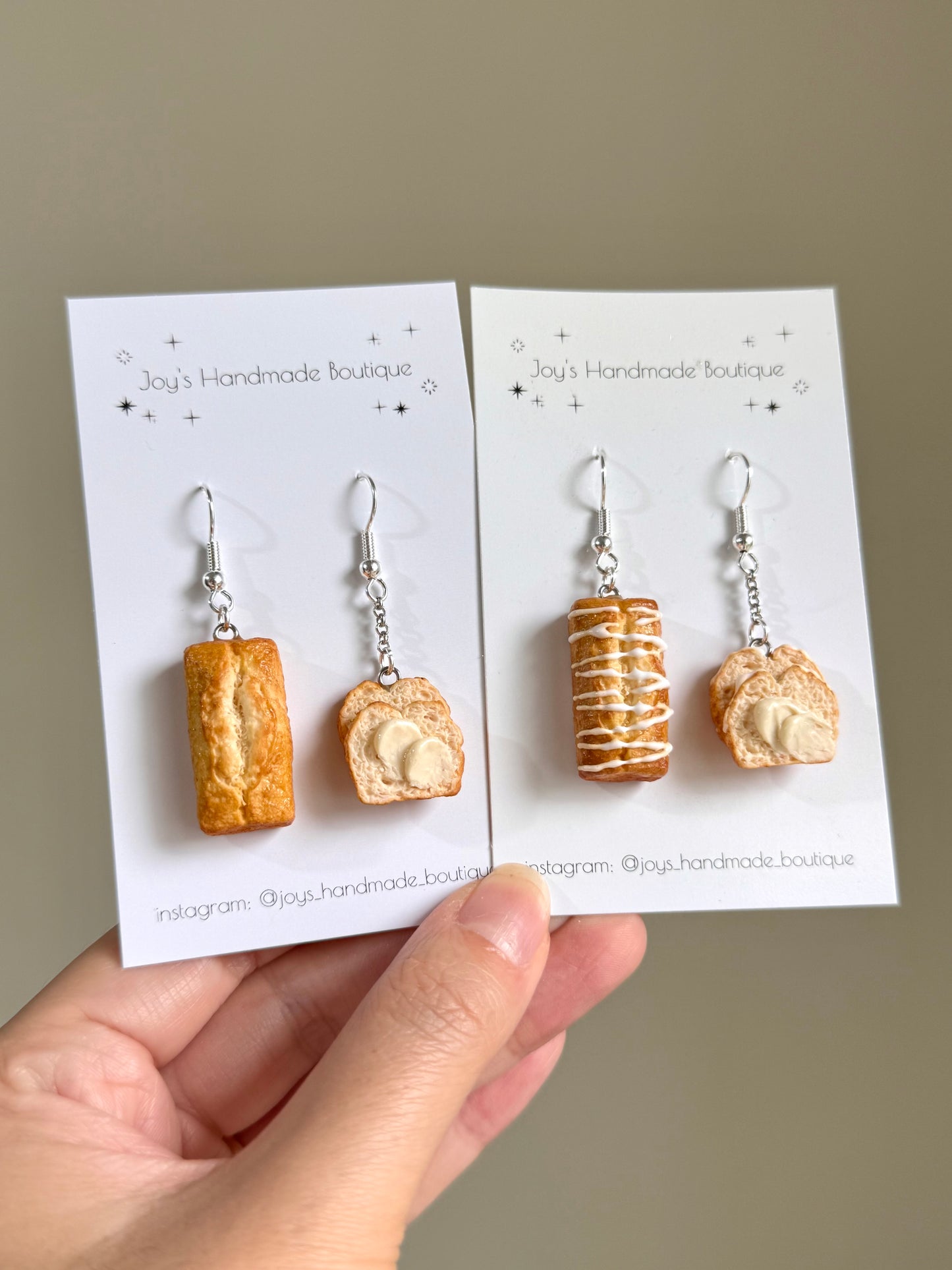 Loaf cake and slice mismatched earrings - Handmade from polymer clay