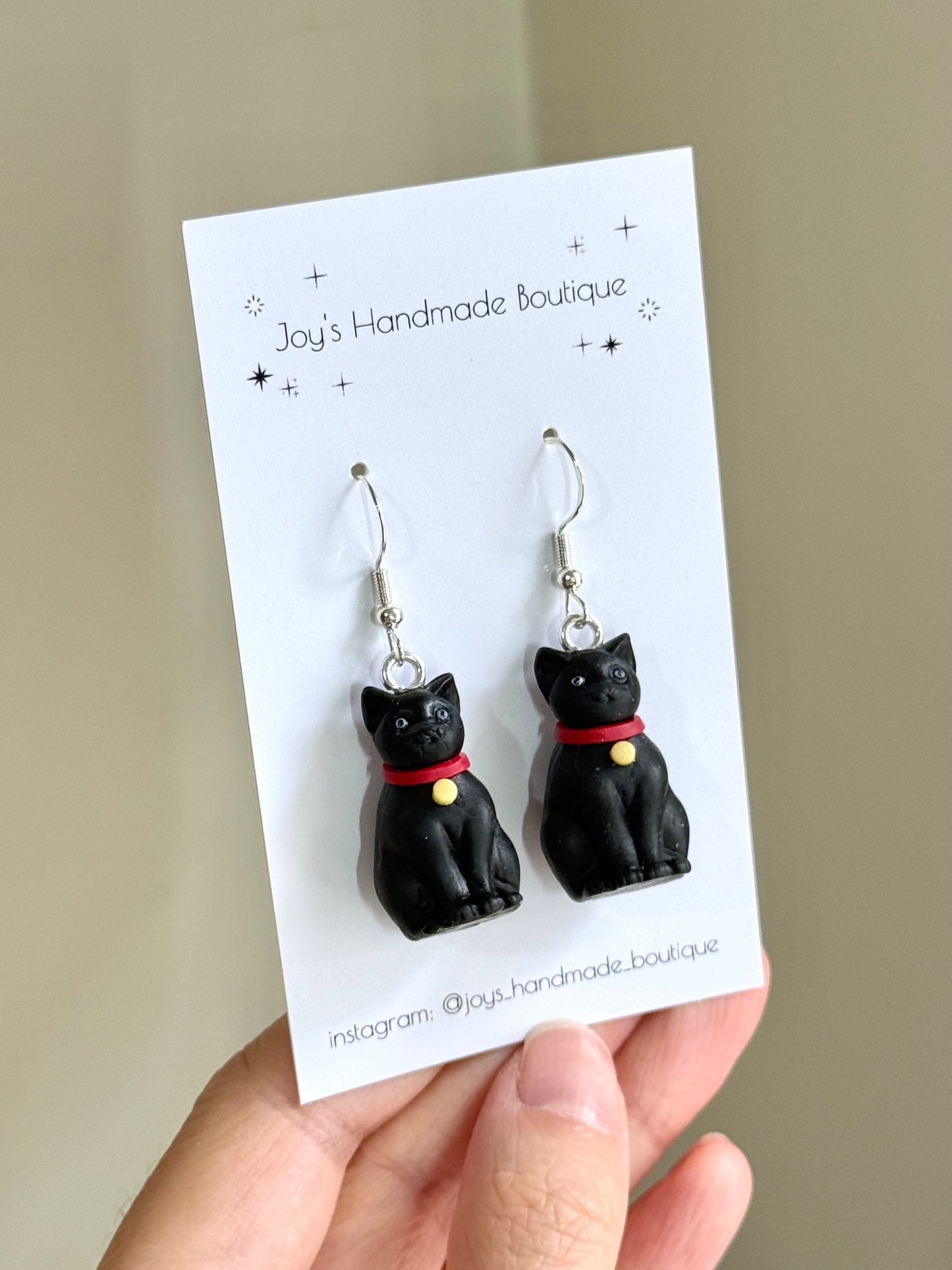 3D Black Cat Earrings - Handmade with polymer clay
