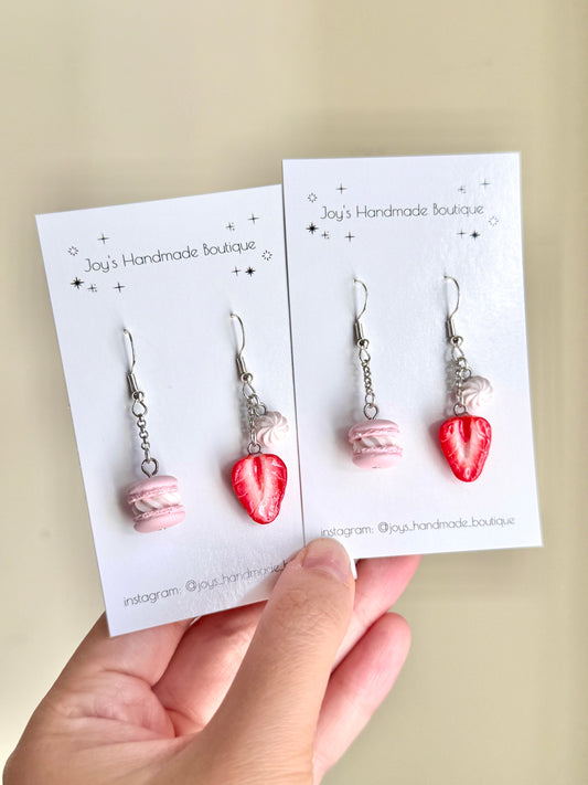 Macaron and Strawberry Earrings | Handmade from polymer clay