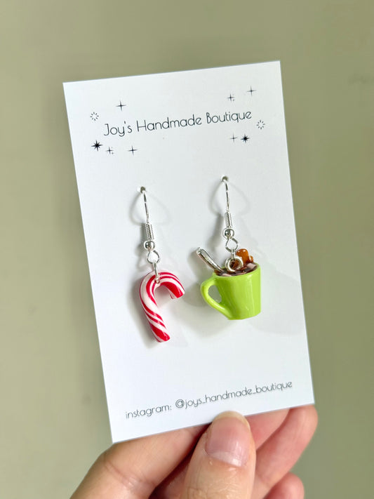 Cocoa and Candycane Earrings | Handmade from polymer clay