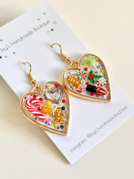 Christmas Treat Resin Heart Earrings (Design 8) | Handmade from Polymer Clay and Resin