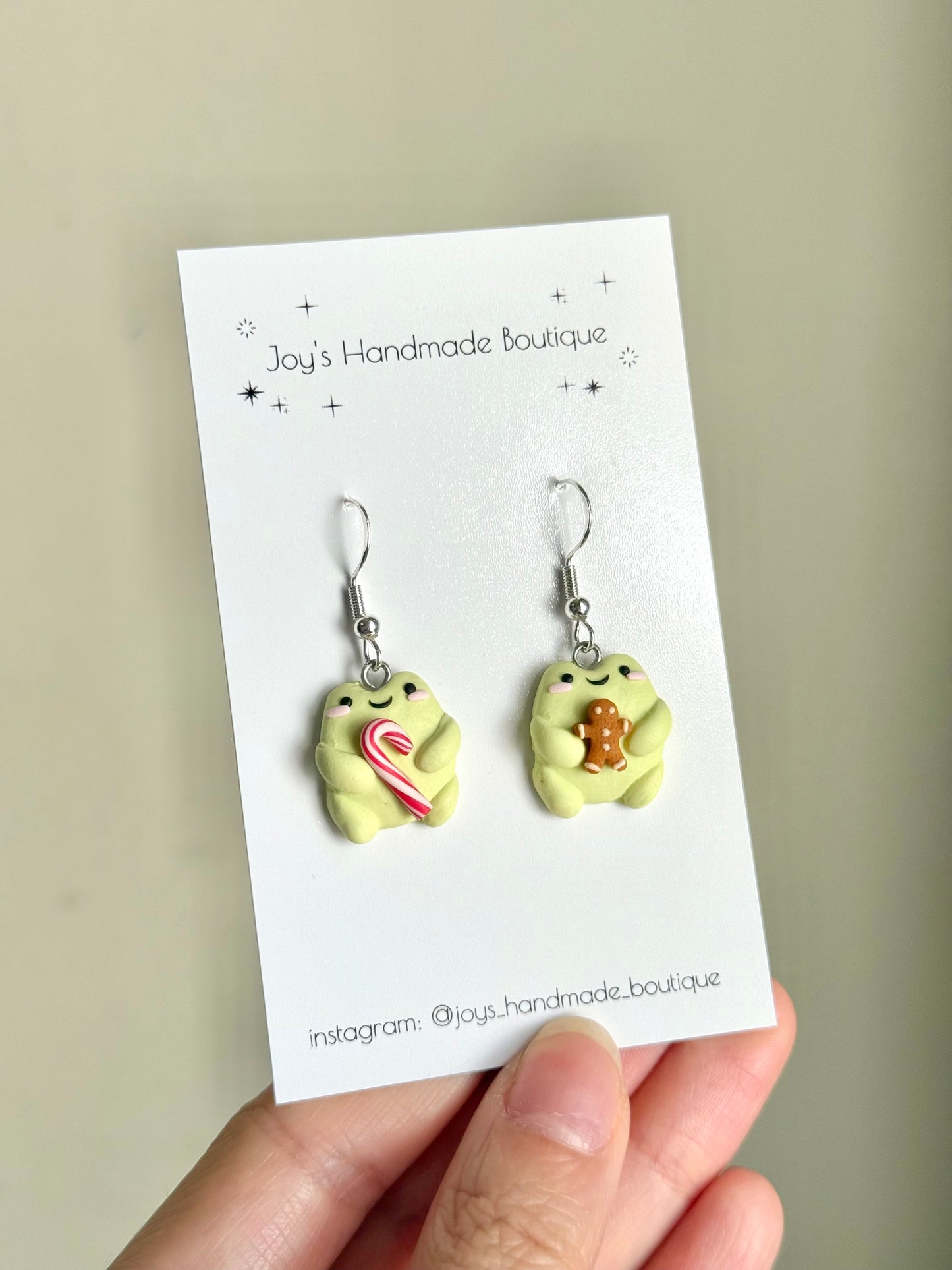 Christmas Froggo Earrings | Handmade from Polymer Clay and Resin
