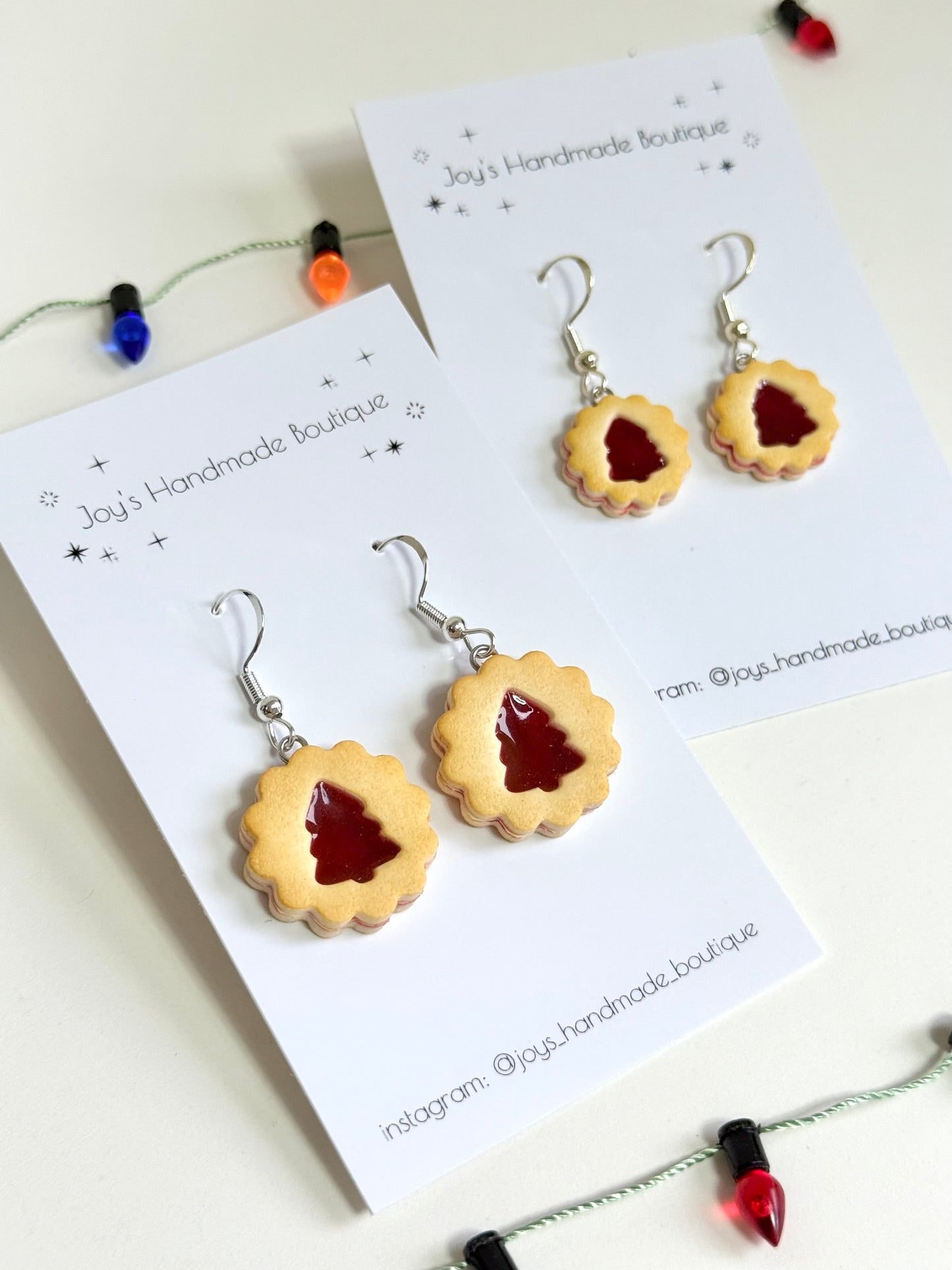 Christmas Tree Jam Biscuit Earrings | Handmade from polymer clay