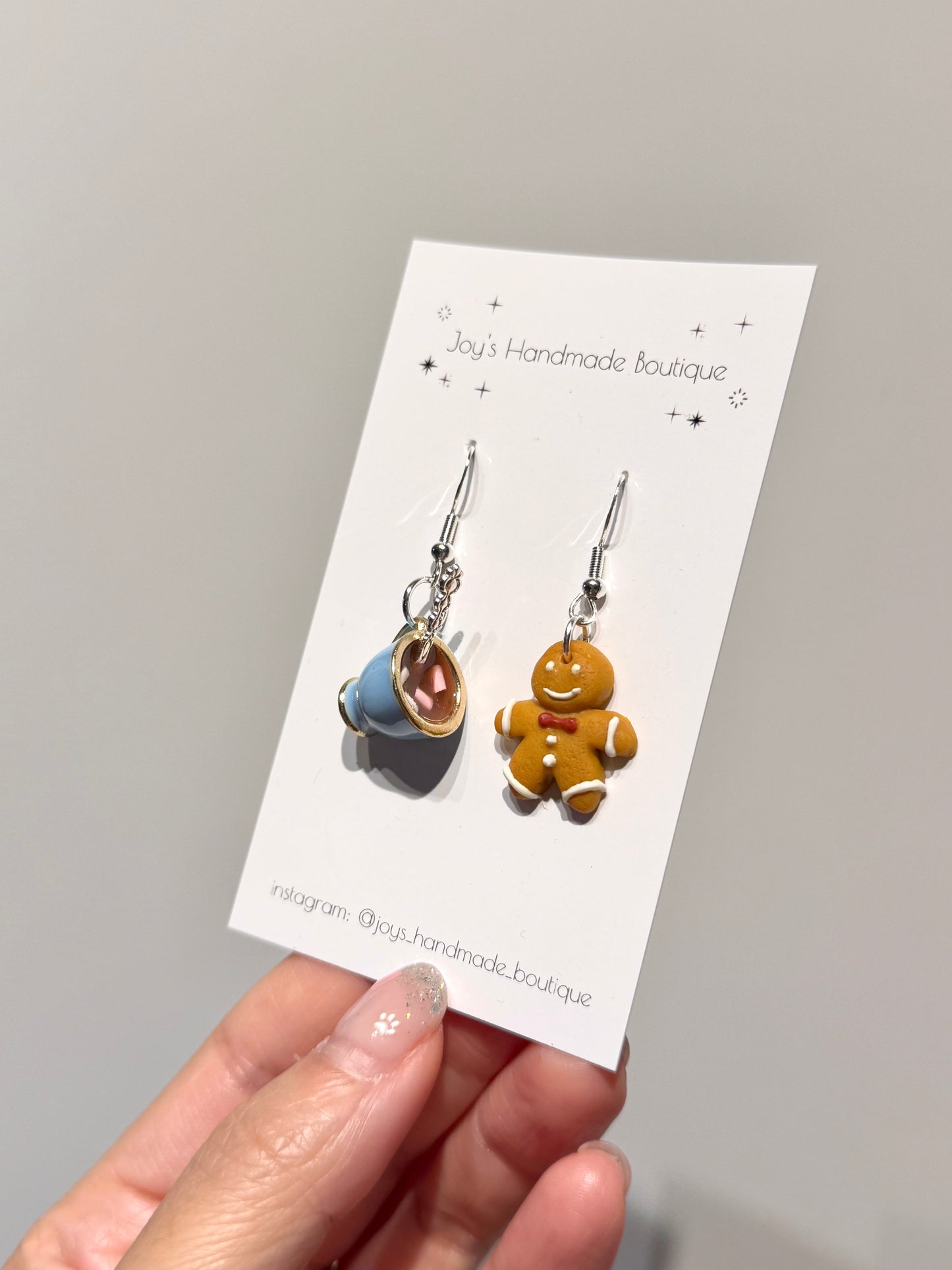Gingerbread Man and Hot Cocoa Earrings (Design 2) - Handmade with polymer clay