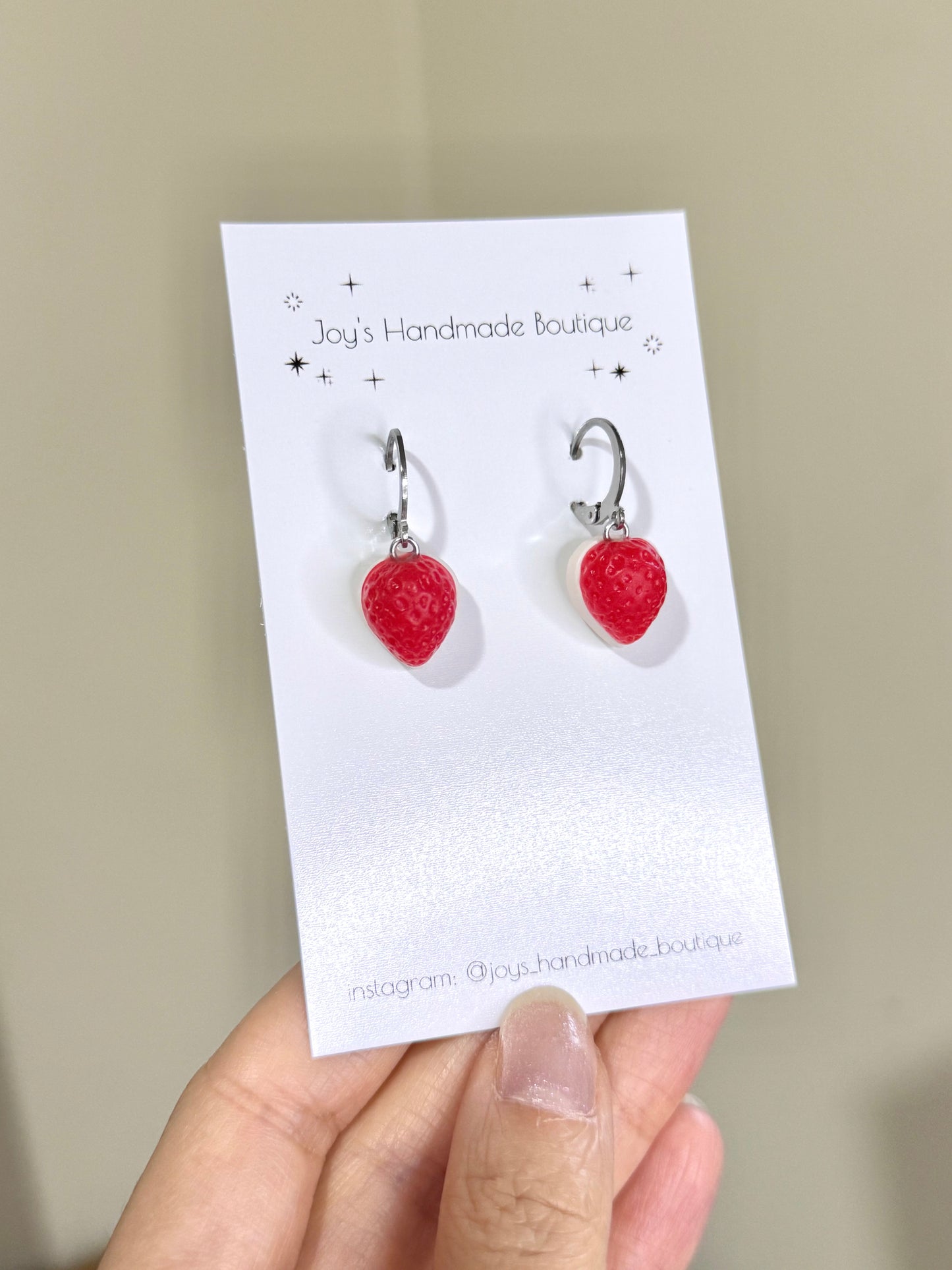 Strawberries and cream gummy candy earrings (mini huggies) - Handmade from polymer clay