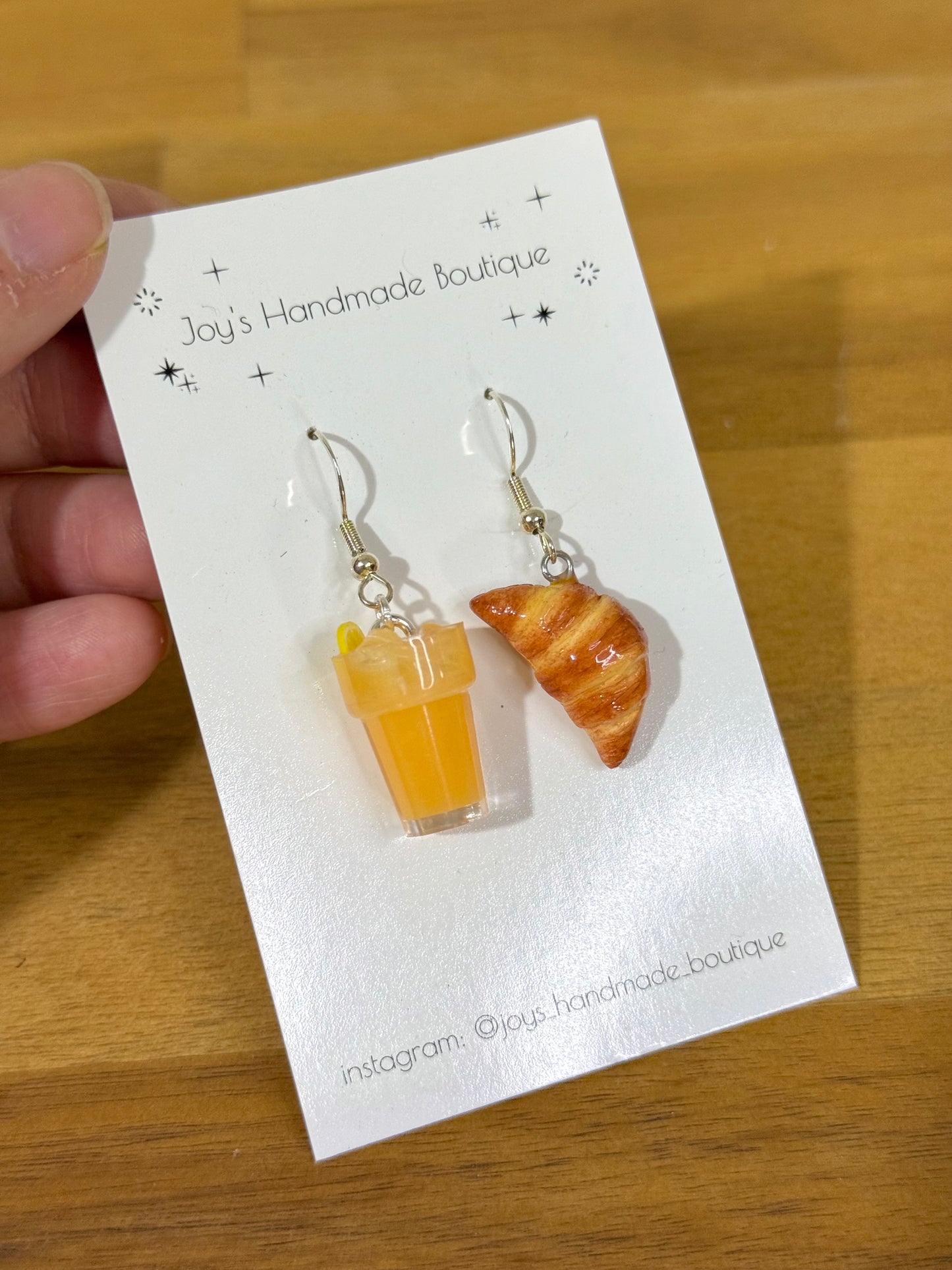 Croissant and Orange Juice earrings - Handmade from polymer clay