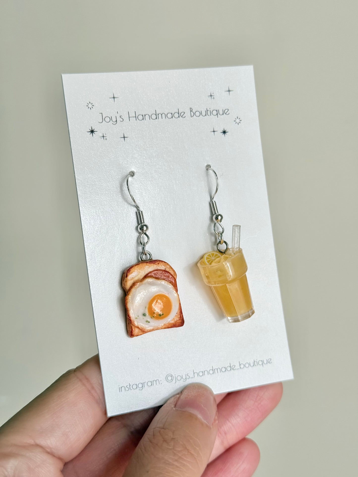 Egg and Ham Toast + Orange Juice Earrings - Handmade from polymer clay