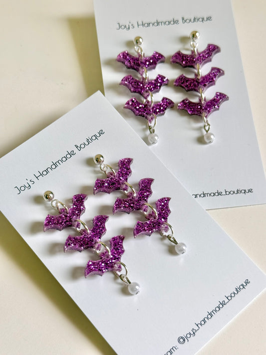 Sparkly Dangly Bat earrings | Handmade from polymer clay