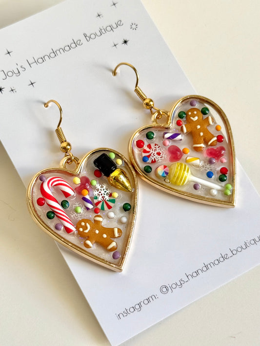 Christmas Treat Resin Heart Earrings (Design 11) | Handmade from Polymer Clay and Resin