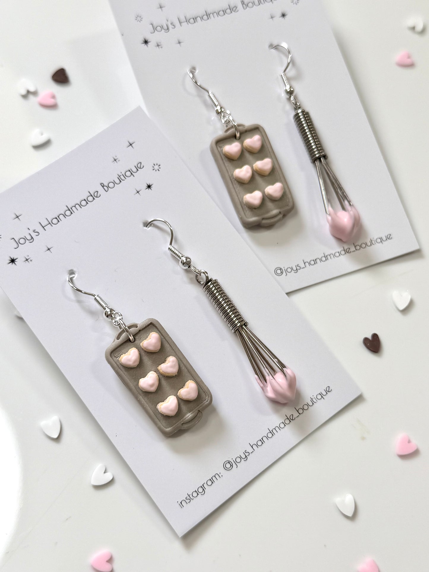 Heart Biscuit Tray and Icing Whisk Earrings | Handmade from Polymer Clay