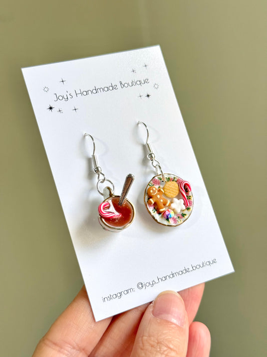 Hot Cocoa and Xmas Cookie Plate Earrings | Handmade from polymer clay