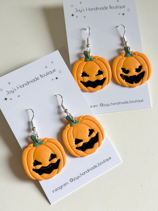 Large 2D Jack-o-lantern earrings | Handmade from polymer clay