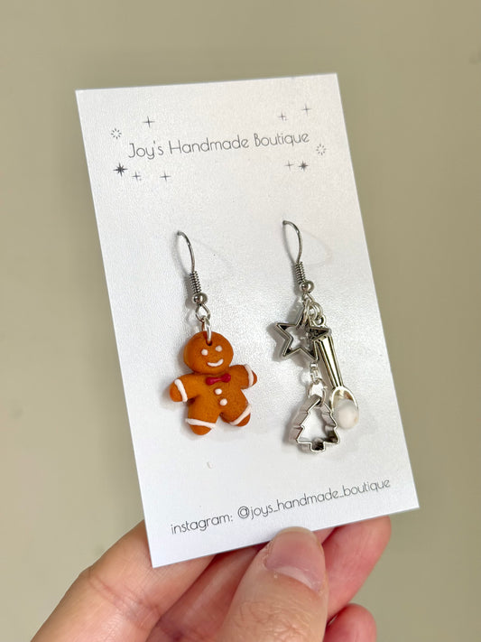 Gingerbread + Mini cookie cutter Earrings - Handmade from polymer clay