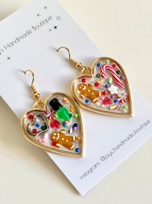Christmas Treat Resin Heart Earrings (Design 12) | Handmade from Polymer Clay and Resin