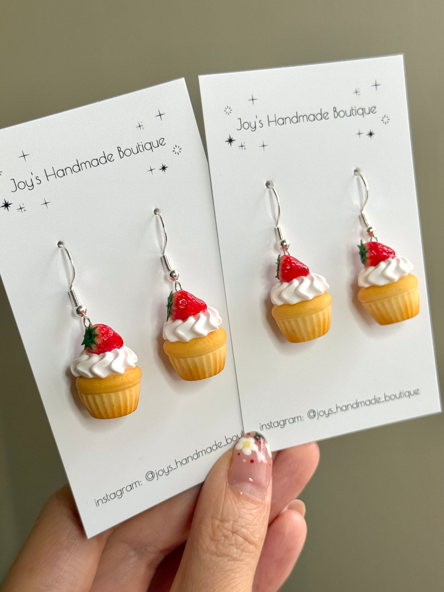 Strawberry Cupcake Earrings | Handmade from Polymer Clay