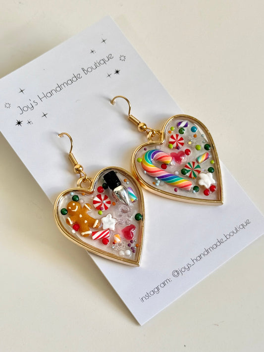 Christmas Treat Resin Heart Earrings (Design 9) | Handmade from Polymer Clay and Resin