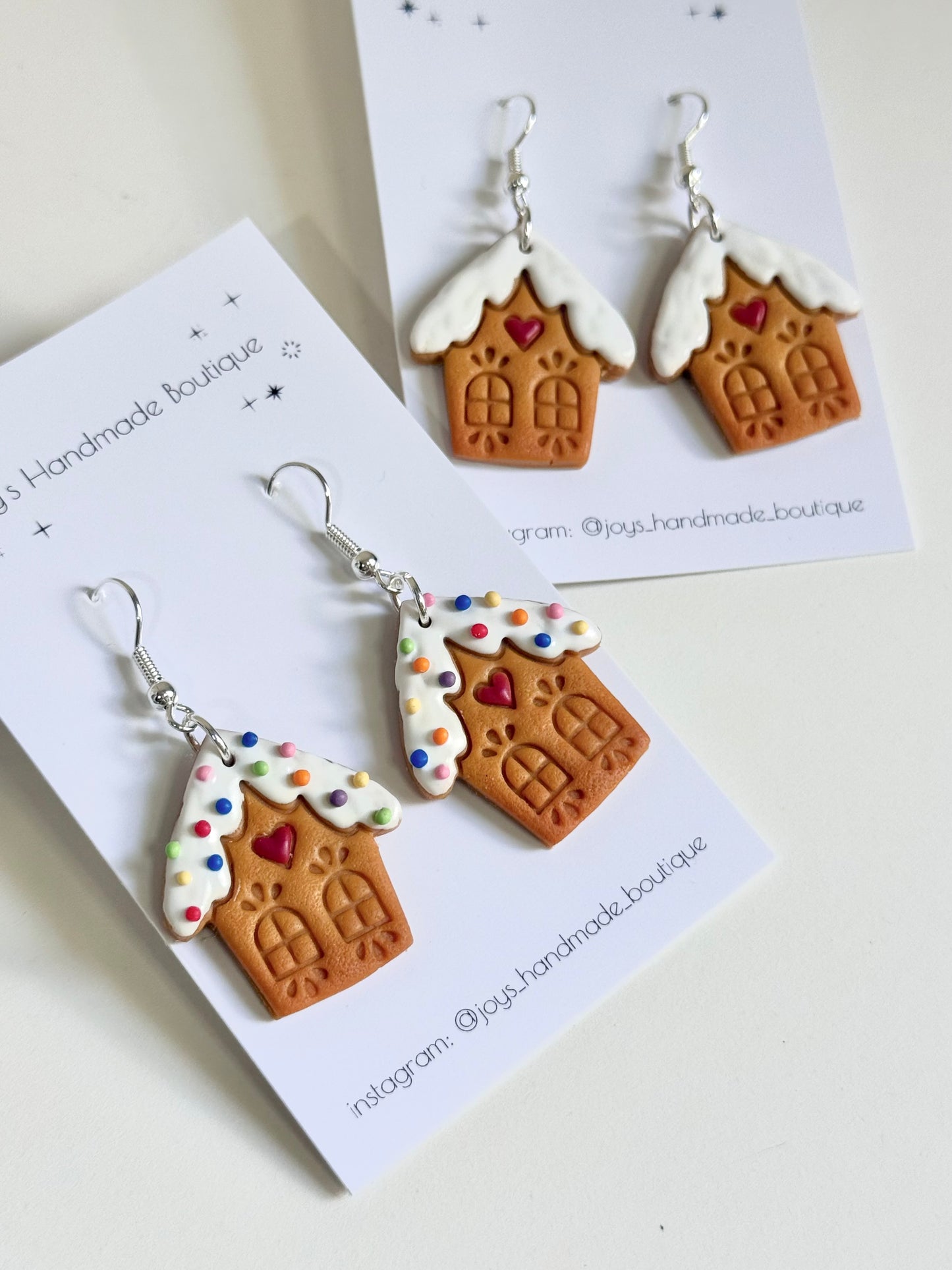 Iced 2D Gingerbread House earrings (Design 2) - Handmade from polymer clay