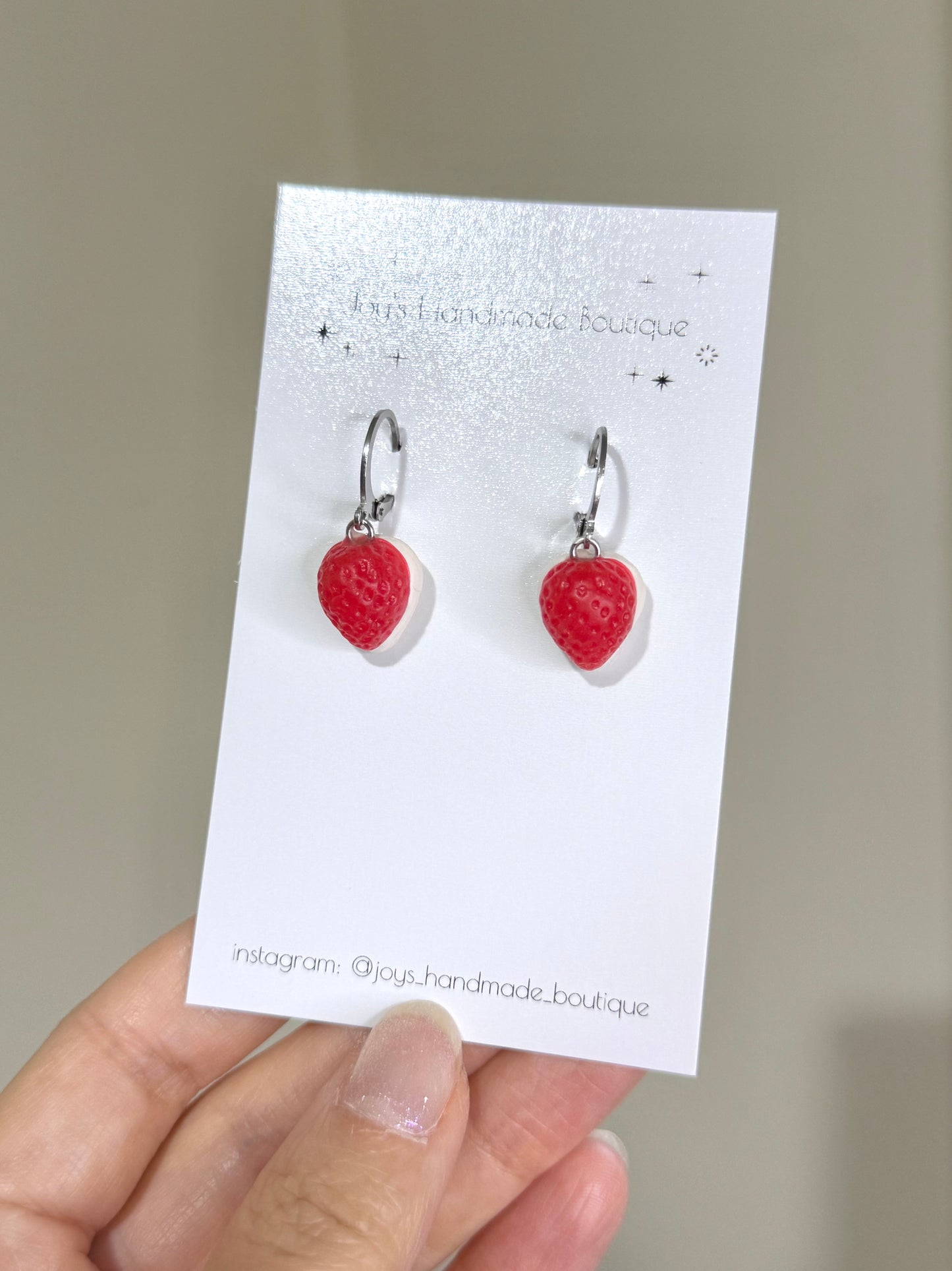Strawberries and cream gummy candy earrings (mini huggies) - Handmade from polymer clay