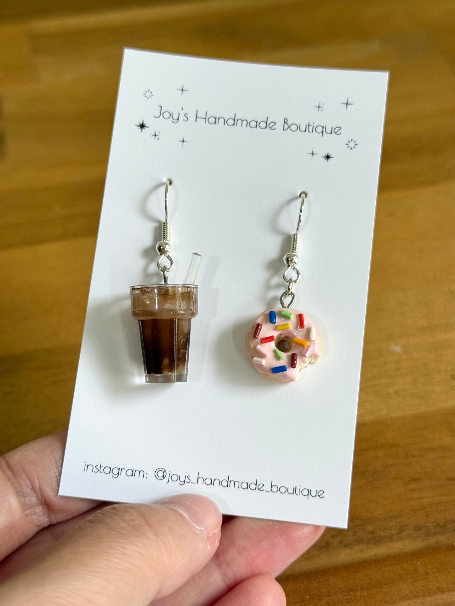 Doughnut and Iced Coffee earrings - Handmade from polymer clay