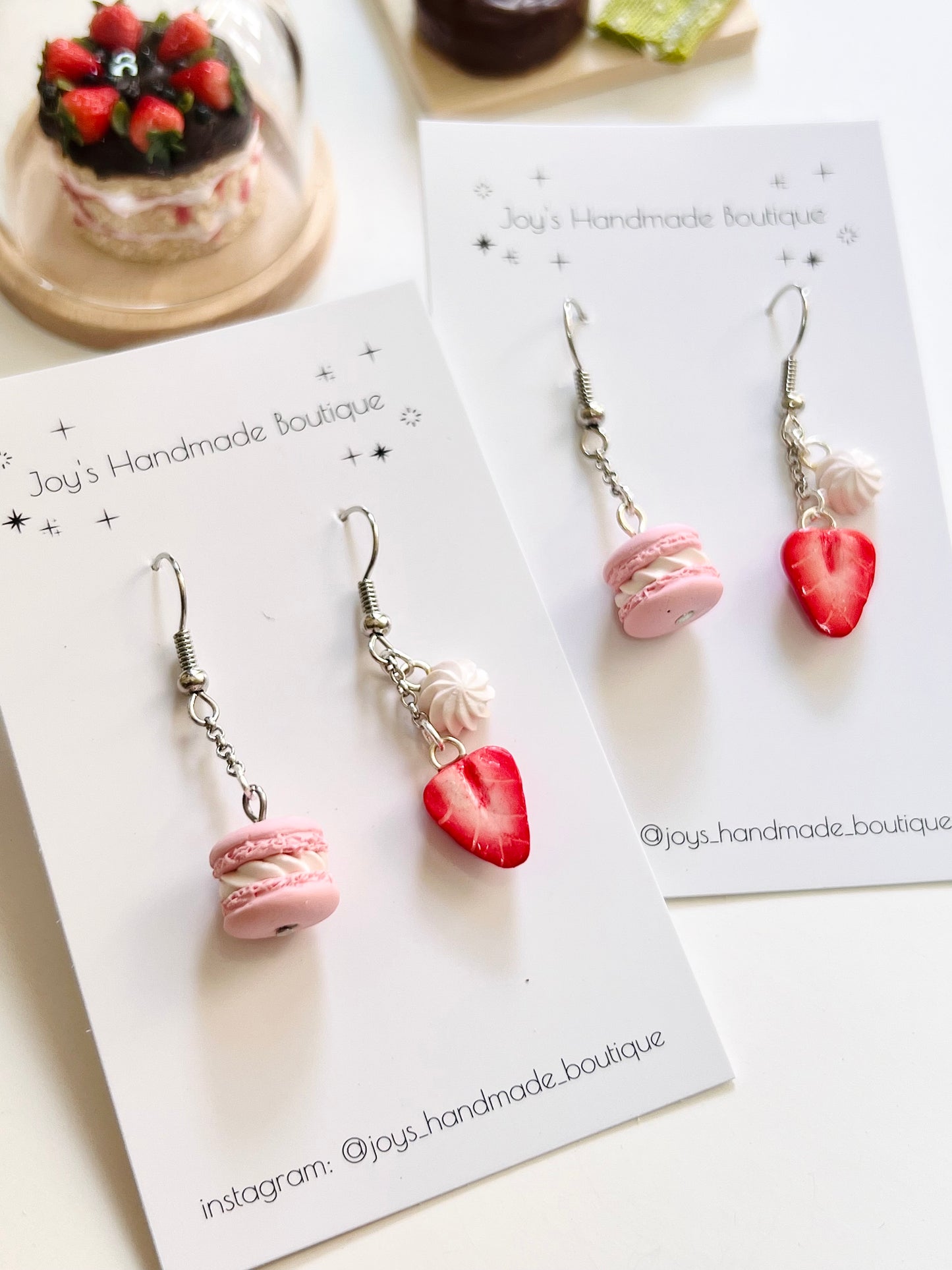 Macaron and Strawberry Earrings | Handmade from polymer clay