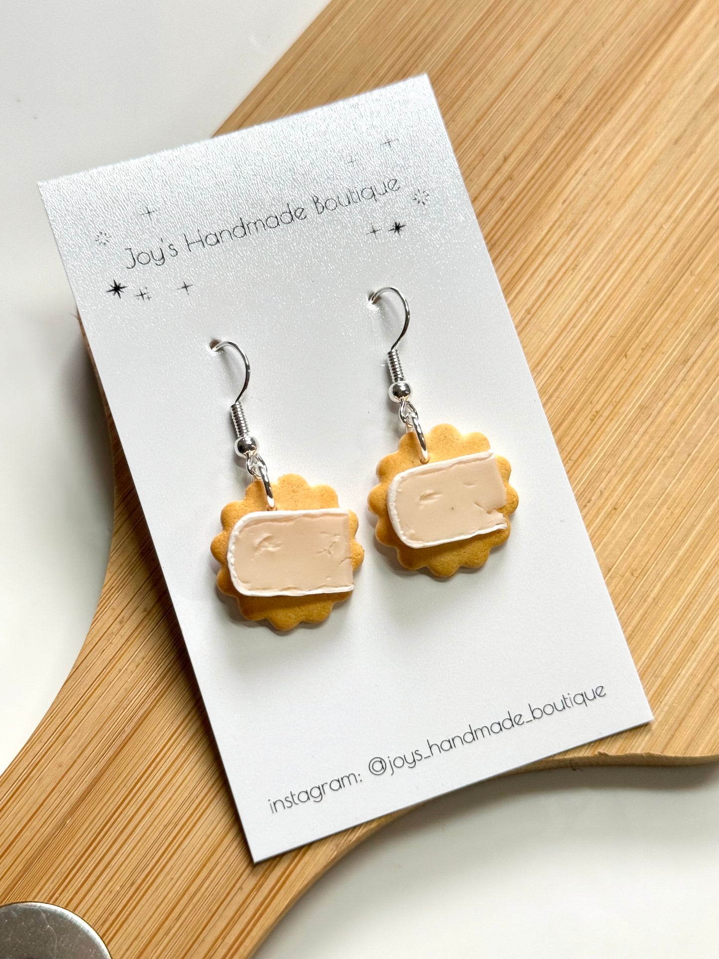 Cheese and chutney on crackers Earrings | Handmade from polymer clay
