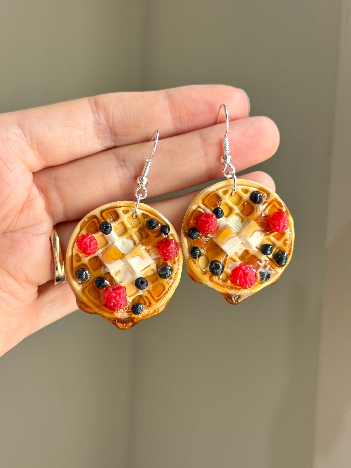 Large Drippy Waffle Earrings (Berries, Syrup) | Handmade from Polymer Clay
