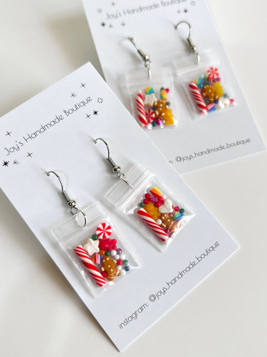 Christmas Treat Bag Earrings  |Handmade from Polymer Clay