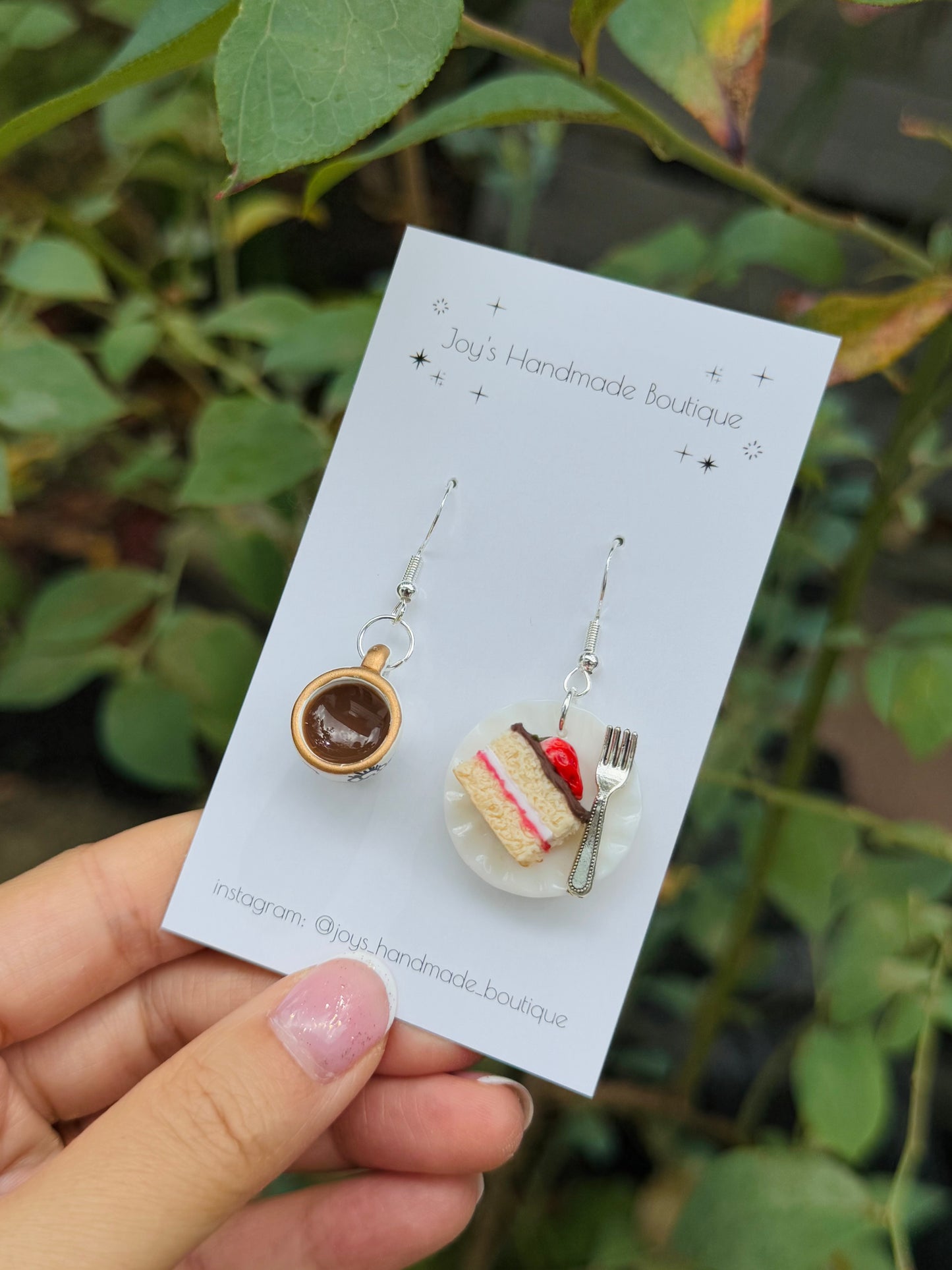 Coffee and Strawberry Cake earrings (Design 3) - Handmade from polymer clay