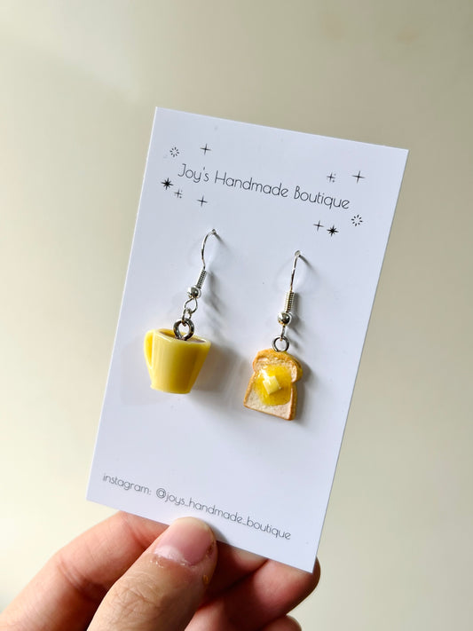 Tea and Buttered Toast Earrings | Handmade from polymer clay