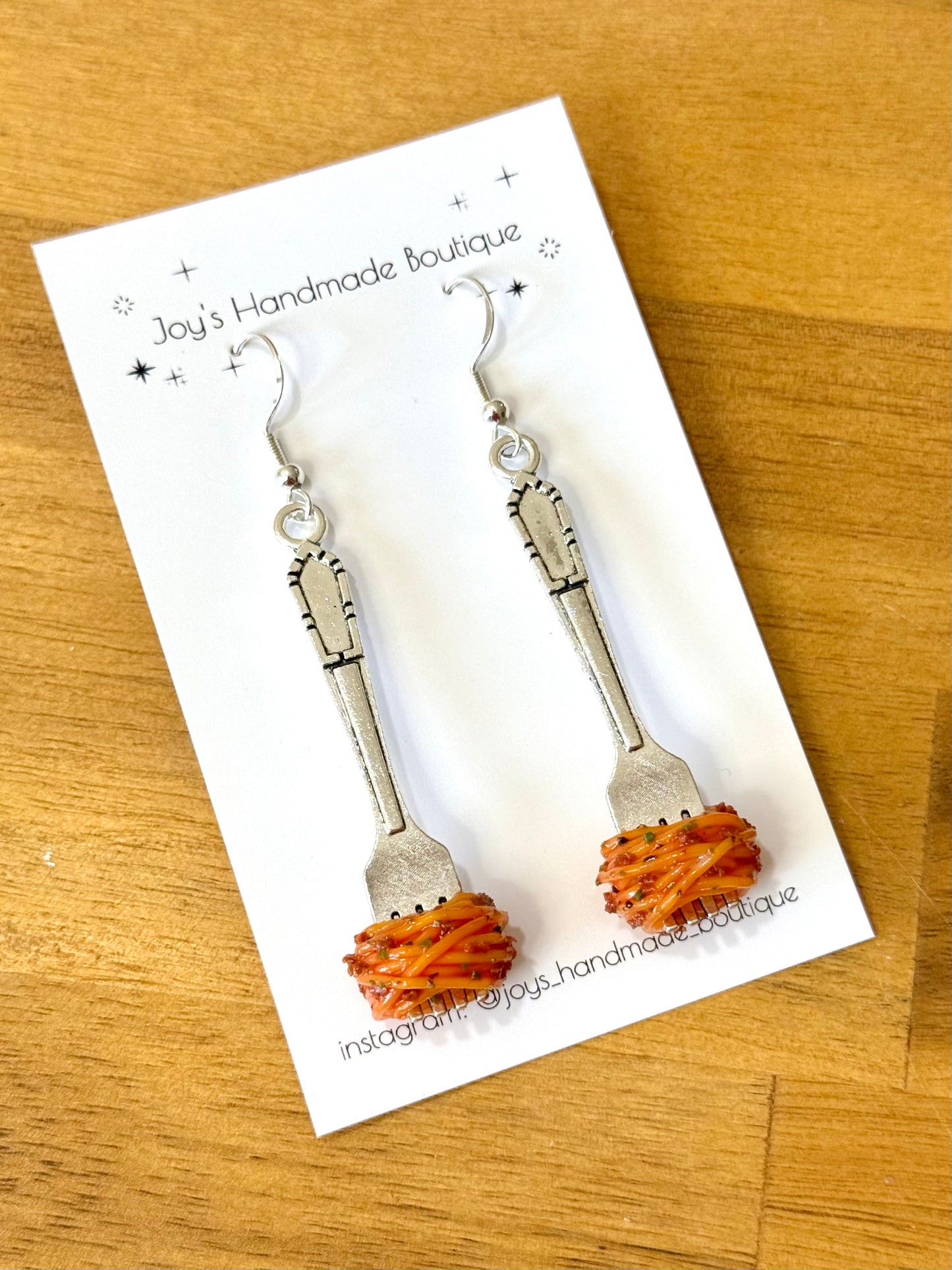 Spaghetti on fork earrings - Handmade from polymer clay