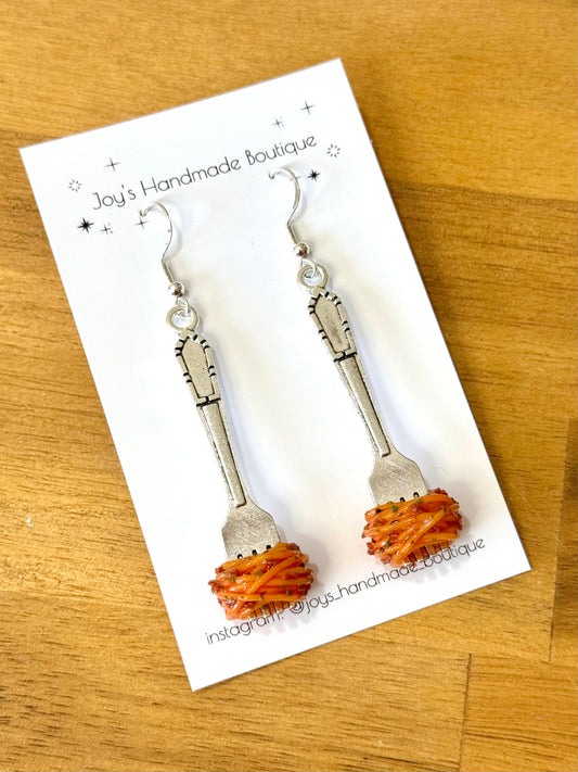 Spaghetti on fork earrings - Handmade from polymer clay