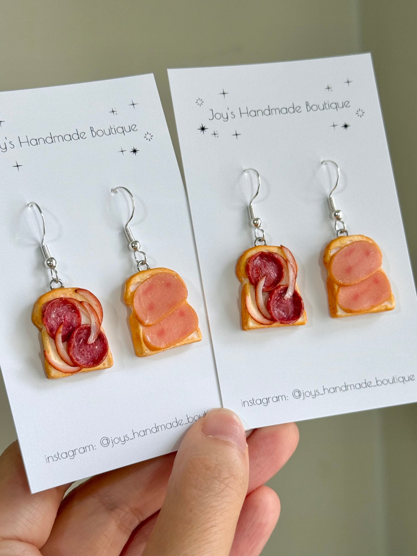 Salami, Onion and Spam/Ham Toast Earrings | Handmade from Polymer Clay