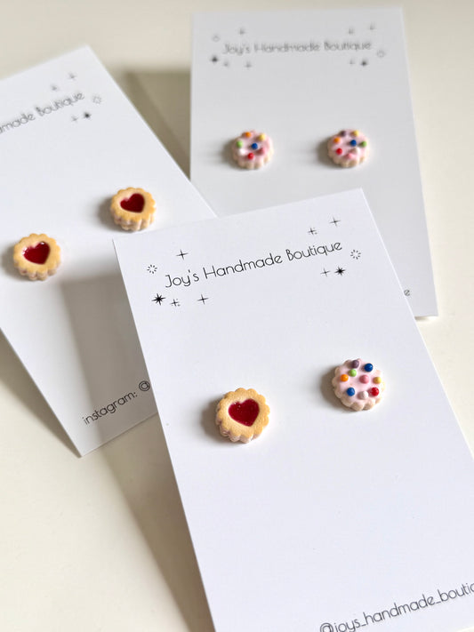 Mini Biscuit Stud Earrings - Handmade from polymer clay