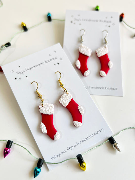 2D Christmas Stocking Earrings | Handmade from polymer clay