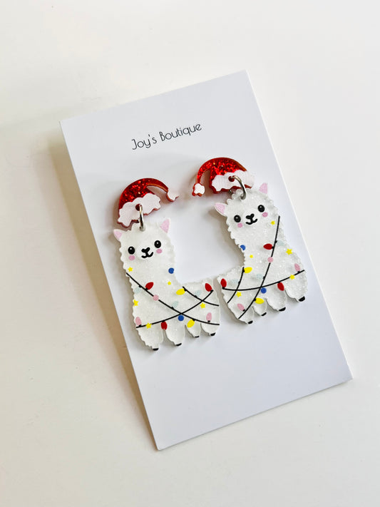 Christmas Llama Earrings (Acrylic)