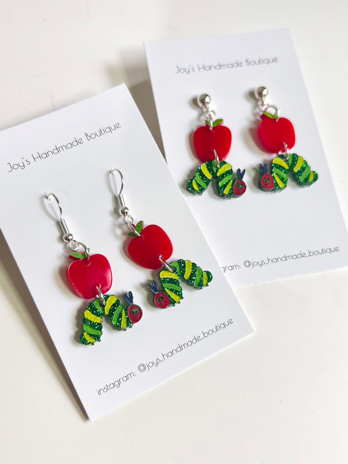 Caterpillar and Apple Earrings  | Acrylic