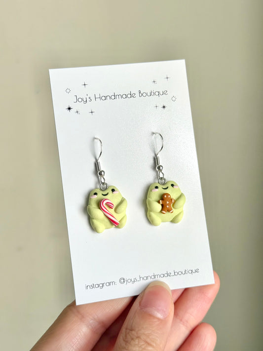 Christmas Froggo Earrings | Handmade from Polymer Clay and Resin