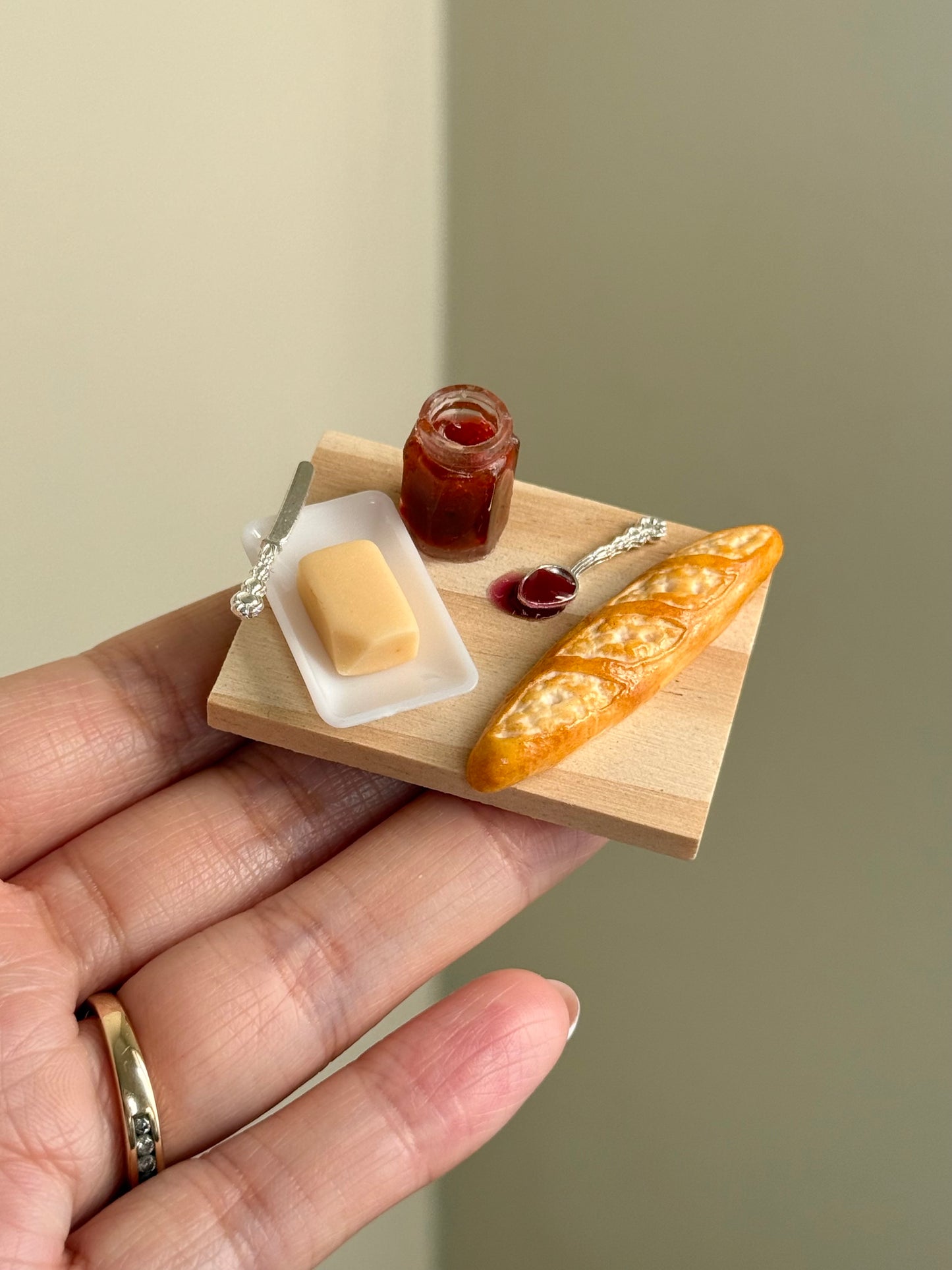 Baguette, jam, butter board (Miniature)| Handmade from polymer clay