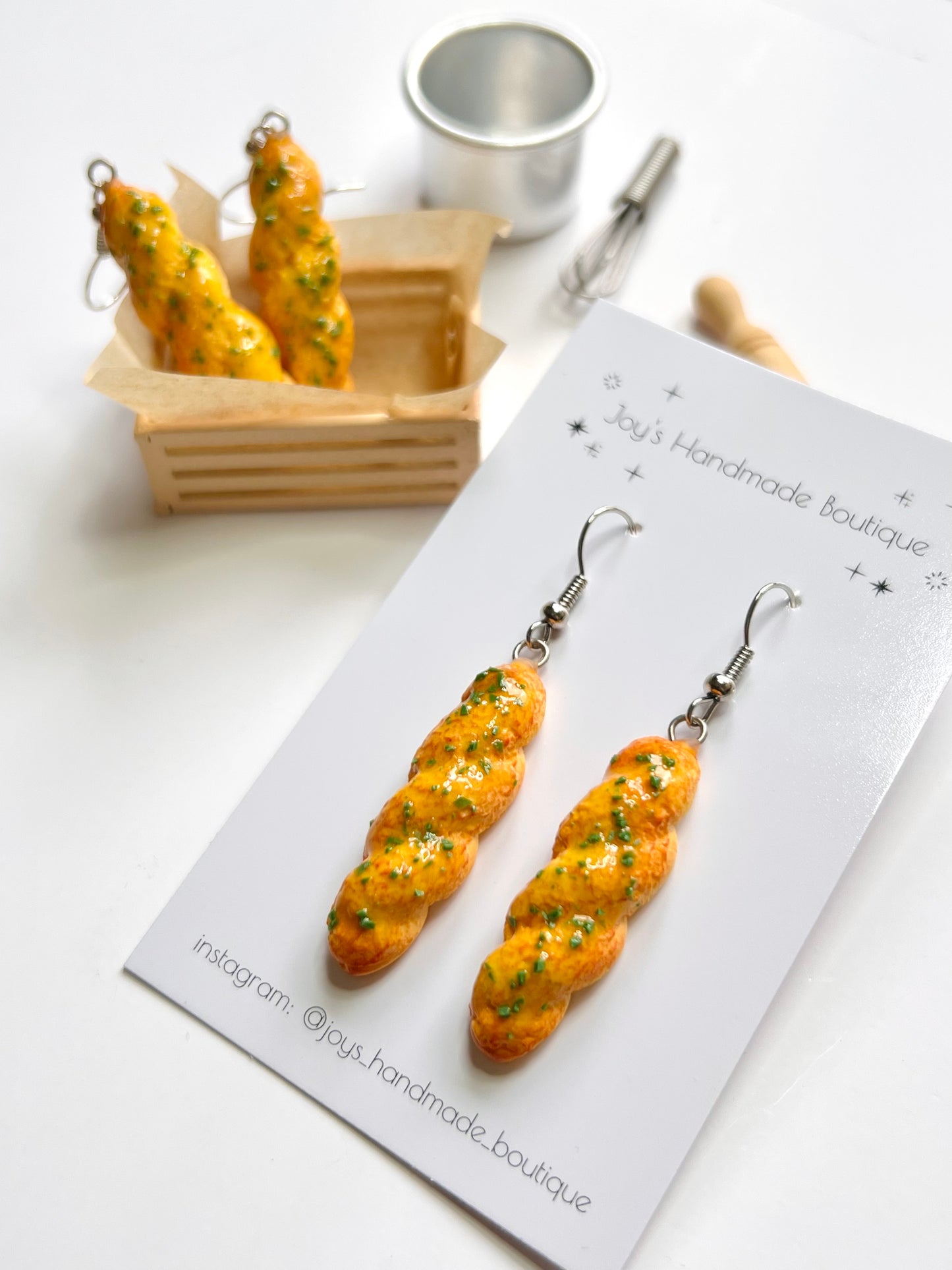 Garlic Twist Bread Earrings | Handmade from polymer clay