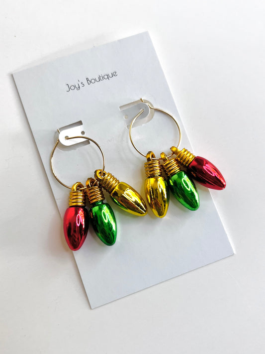 Christmas Lights Hoop Dangly Earrings (Plastic)