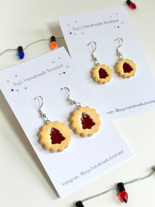 Christmas Tree Jam Biscuit Earrings | Handmade from polymer clay