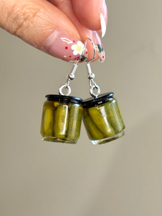 Pickle Jar Earrings/Keychain (whole pickles) | Handmade from polymer clay and resin