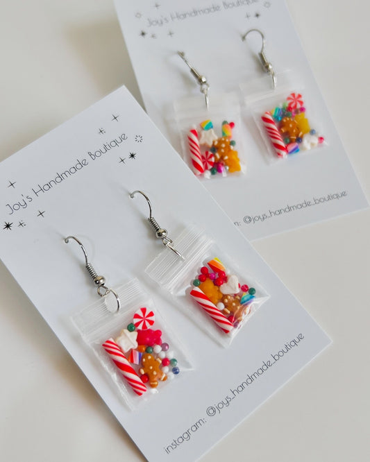 Christmas Treat Baggies Earrings | Handmade from polymer clay