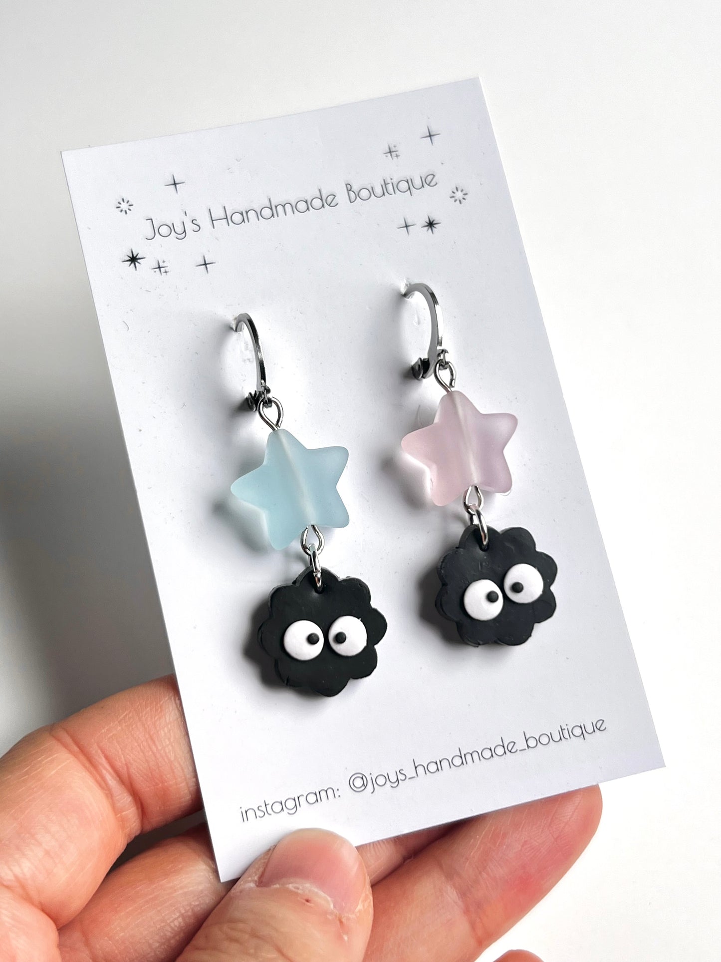 Soot Sprite and Big Star Earrings (Pink and Yellow) | Handmade from polymer clay