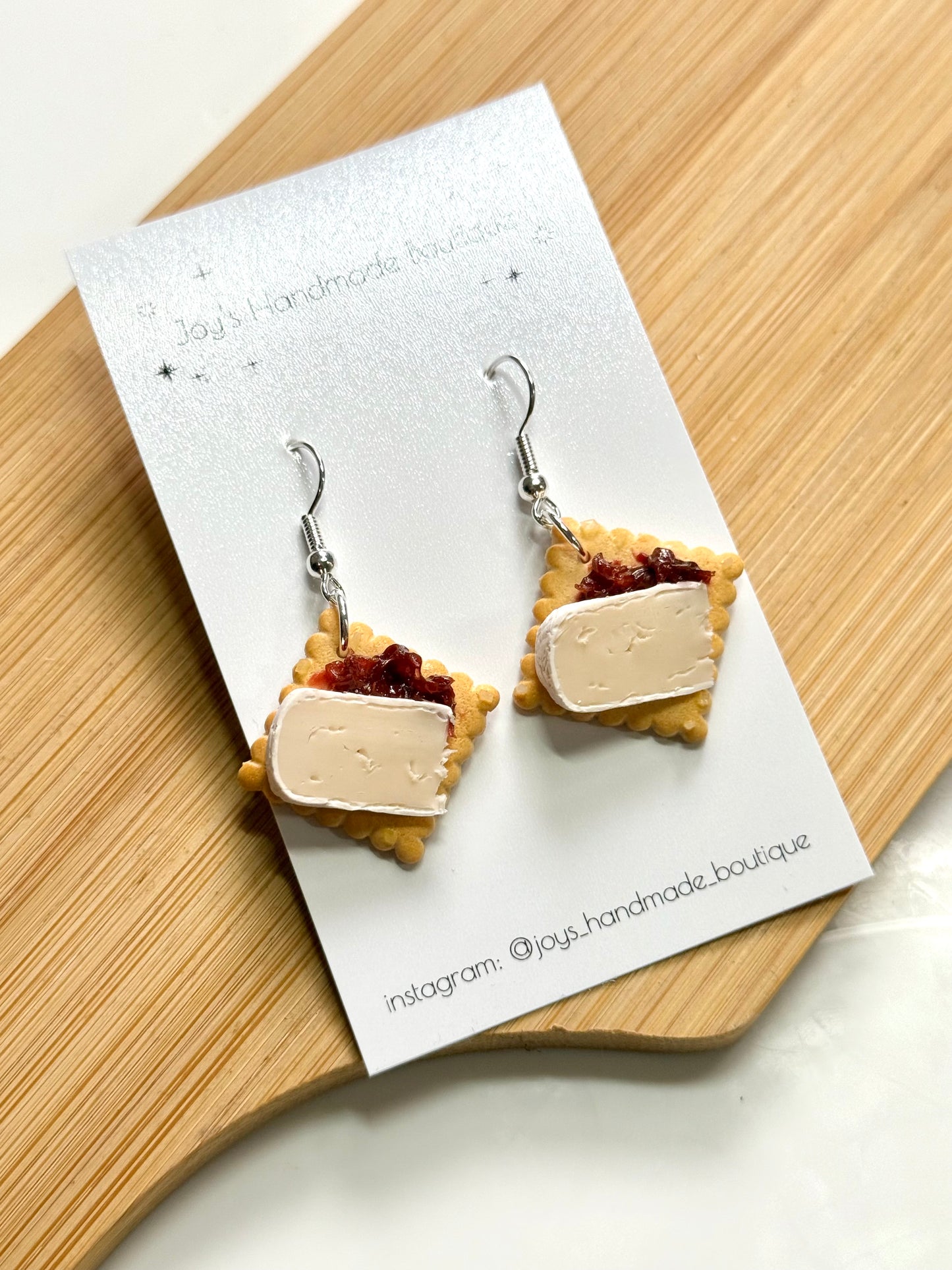Cheese and chutney on crackers Earrings | Handmade from polymer clay