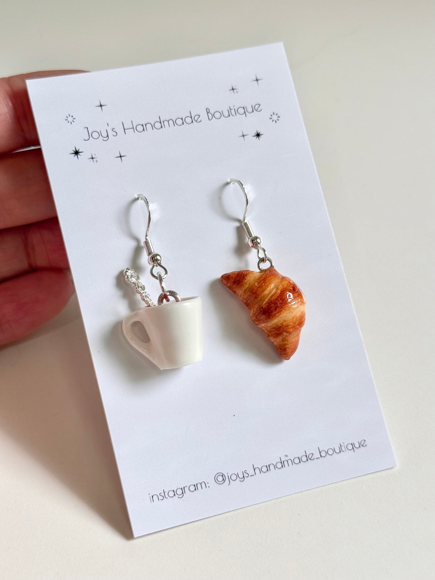 Croissant and Coffee earrings - Handmade from polymer clay