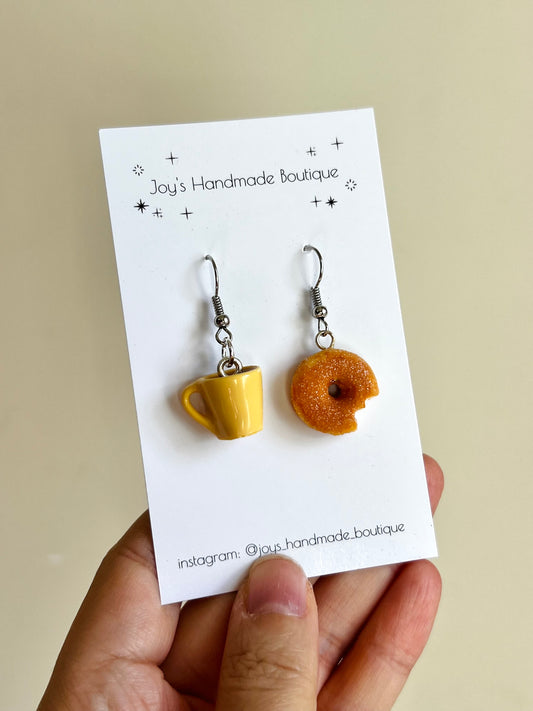 Doughnut and Coffee Earrings (Design 1) | Handmade from polymer clay